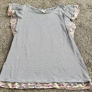 Maison Jules Women's Printed Trim Flutter Sleeve Top